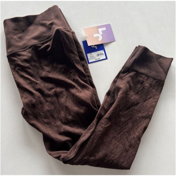 JoyLab Women's Seamless Cable Knit 7/8 Leggings Brown/Ivory Size XL 2Pk - Picture 5 of 8